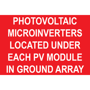 3x2 PV Microinverters located under each PV module in ground array, Plastic Solar Labels, PV-552