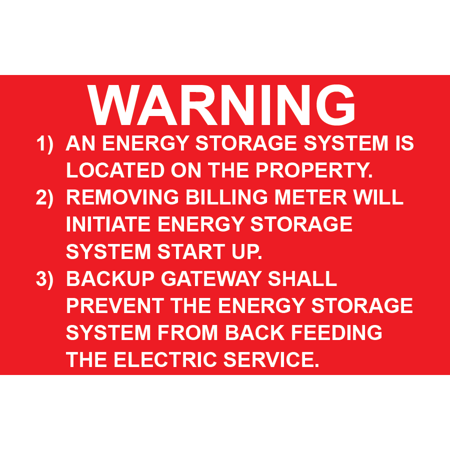 3x2 Warning An Energy Storage System Is Located On The Property - Plastic Solar Labels, PV-241