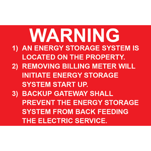 3x2 Warning An Energy Storage System Is Located On The Property - Plastic Solar Labels, PV-241