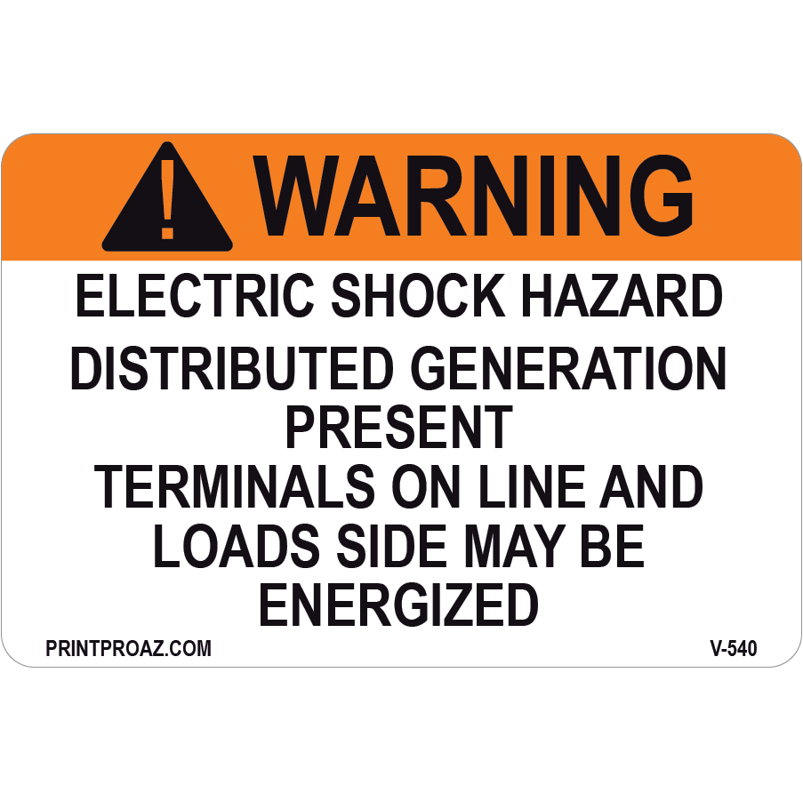 3x2 Warning Electric Shock Hazard, Vinyl Decal Solar Labels, V-540