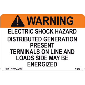 3x2 Warning Electric Shock Hazard, Vinyl Decal Solar Labels, V-540