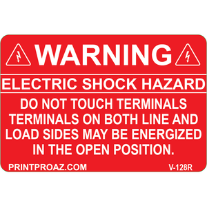 3x2 Warning Electric Shock Hazard, Vinyl Decal, V-128