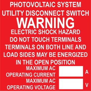 3x3, AC Disconnect Combined Label, Plastic Solar Labels, PV-006