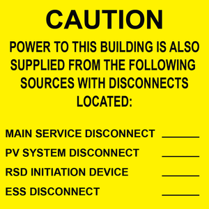 3x3 Caution Power To This Building Is Also, Plastic Solar Labels, PV-140