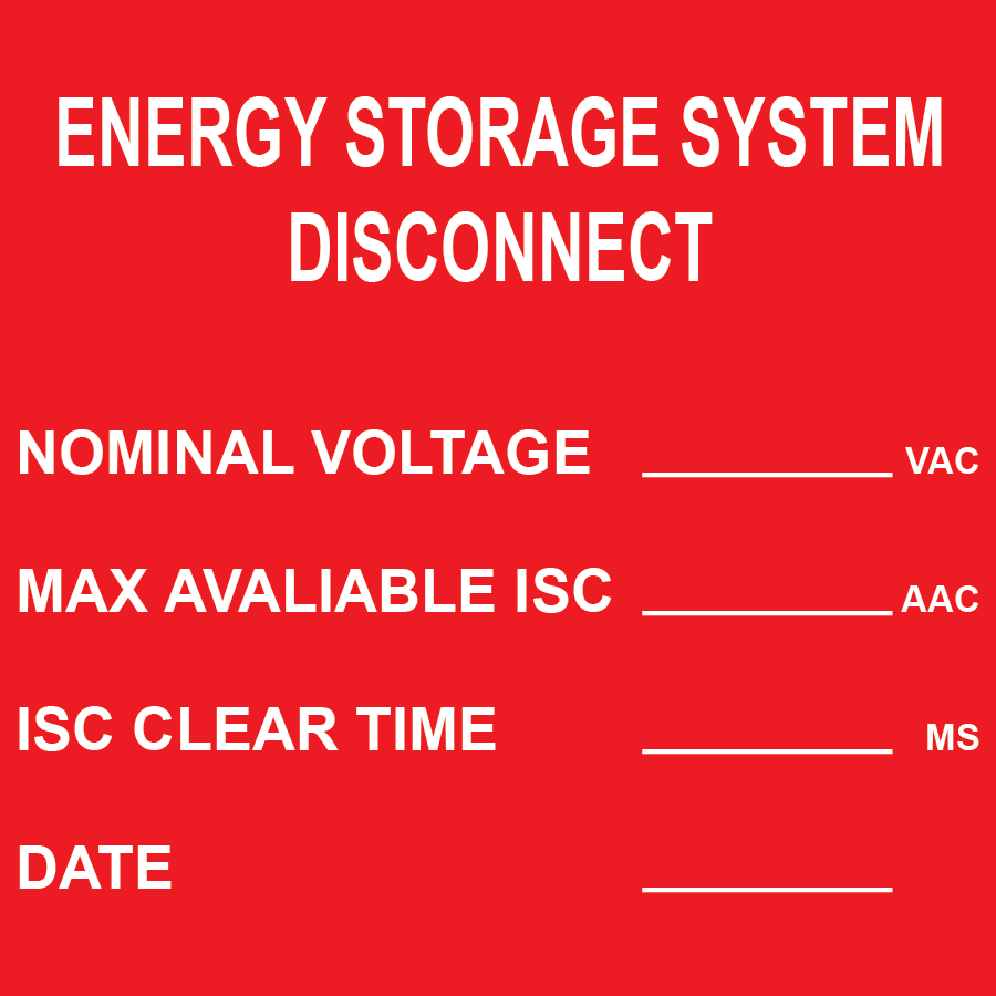 3x3 Energy Storage System Disconnect, Plastic Solar Labels, PV-206
