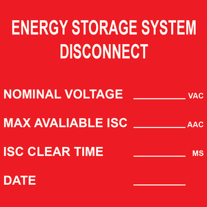 3x3 Energy Storage System Disconnect, Plastic Solar Labels, PV-206