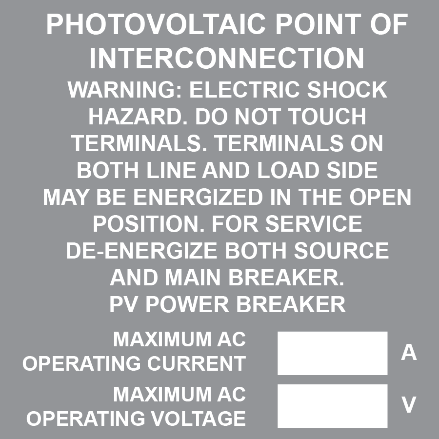 3x3 Photovoltaic Point of Interconnection, Gray/White, Plastic Plastic Solar Labels, PV-204