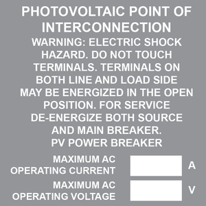 3x3 Photovoltaic Point of Interconnection, Gray/White, Plastic Plastic Solar Labels, PV-204