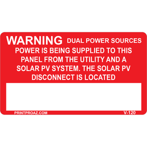 4.15 x 2.4 WARNING DUAL POWER SOURCES, Vinyl Decal,  V-120