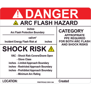 4.5x3.75 Danger Arc Flash Hazard Label, Vinyl Decal, V-344-348