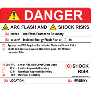Danger Arc Flash Hazard and Shock Risks, Vinyl Decal, V-352-355