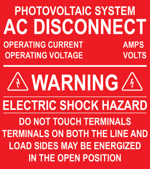 4.5X4, Custom Photovoltaic System AC Disconnect, Plastic Solar Labels, PV-410