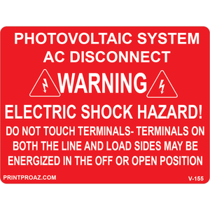 4X3 PHOTOVOLTAIC SYSTEM AC DISCONNECT, Vinyl Decal, V-155