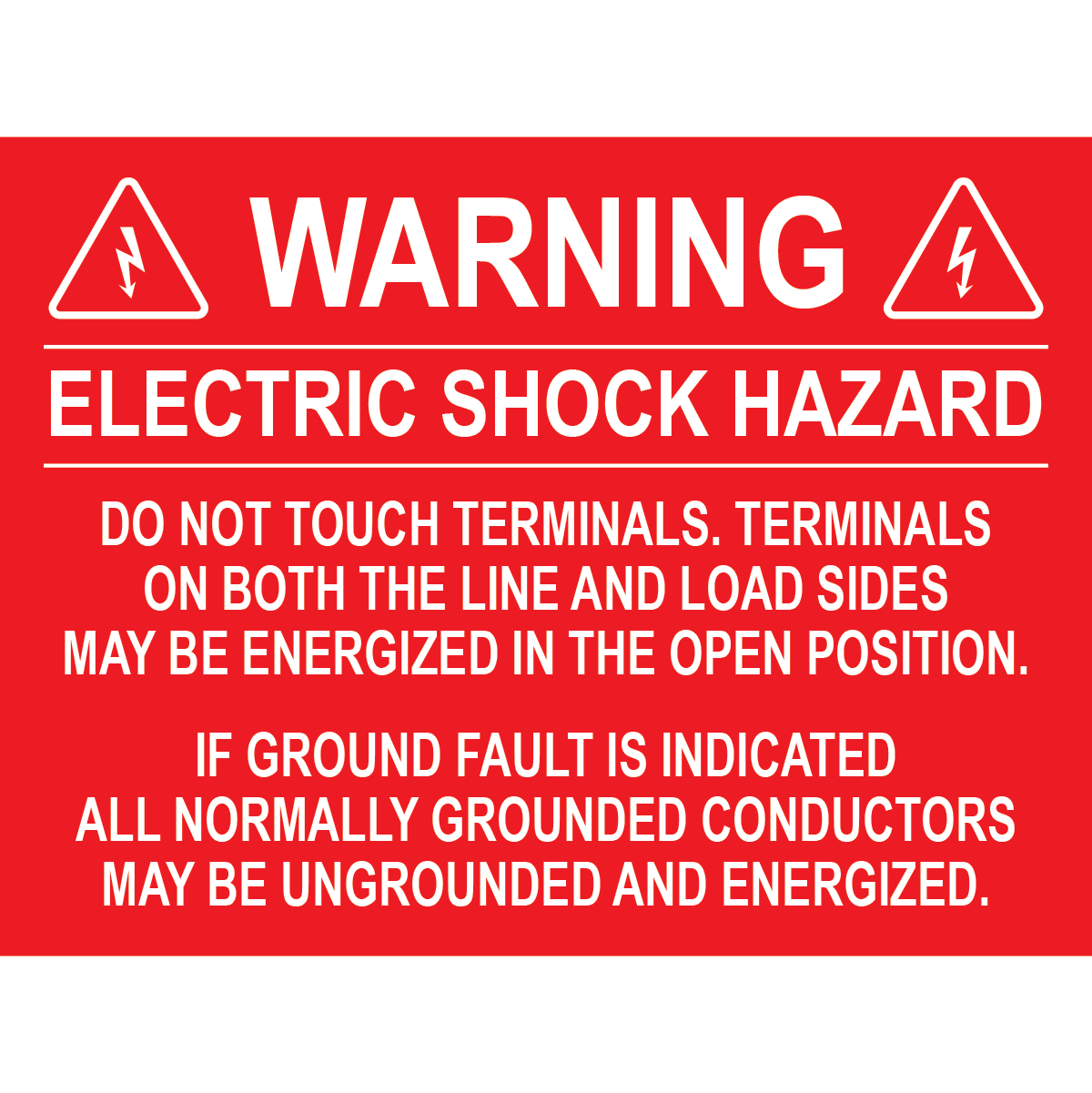 4X3, Warning Electric Shock Hazard, Plastic Solar Labels, PV-328