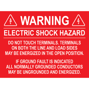 4X3, Warning Electric Shock Hazard, Plastic Solar Labels, PV-328