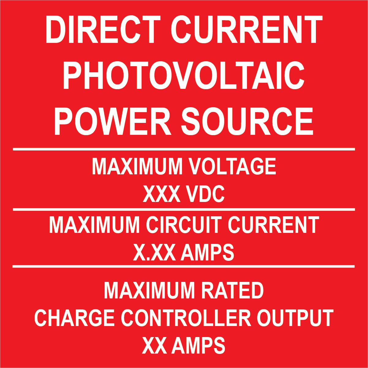 4X4, Custom Direct Current Photovoltaic Power Source, Plastic Solar Labels, PV-397