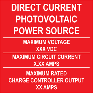 4X4, Custom Direct Current Photovoltaic Power Source, Plastic Solar Labels, PV-397
