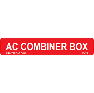 4x.75 AC Combiner Box, Vinyl Decal Solar Labels, V-475