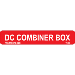4x.75 DC Combiner Box, Vinyl Decal Solar Labels, V-474