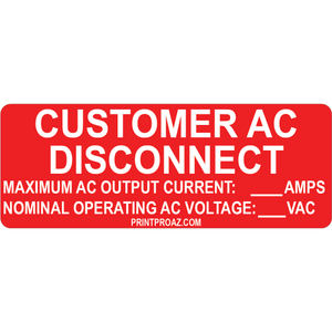4x1.5 Customer AC Disconnect, Vinyl Solar Labels, V-612