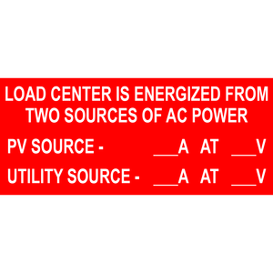 4x1.5 Load Center is Energized, Plastic Solar Labels, PV-577