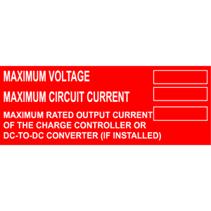 4x1.5 Maximum Voltage Maximum Circuit Current Maximum Rated Output Current, Plastic Solar Labels, PV-038