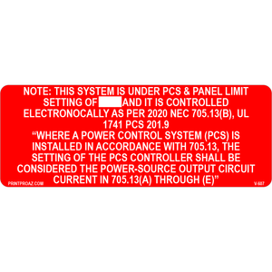 4x1.5 Note this System is under PCS and Panel Limit, Vinyl Solar Labels, V-606