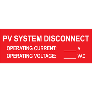 4x1.5, PV System Disconnect, Plastic Solar Label, PV-513