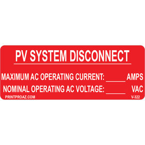 4x1.5 PV System Disconnect Vinyl Decal Solar Labels V-322