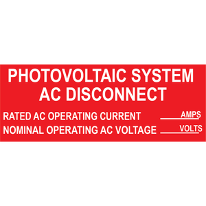 4x1.5 Photovoltaic System AC Disconnect - Plastic Solar Labels, PV-107