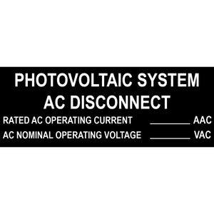 4x1.5 Photovoltaic System AC Disconnect, Plastic Solar Labels, PV-180