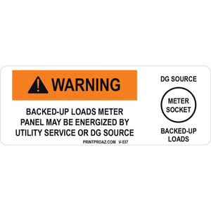 4x1.5 Warning Backed-up Loads Meter, Vinyl Decal Solar Labels, V-537