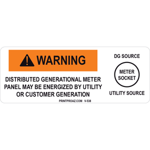 4x1.5 Warning Distributed Generation Meter, Vinyl Decal Solar Labels, V-538