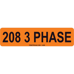 4x1 208 3 Phase, Vinyl Decal Solar Labels, V-459