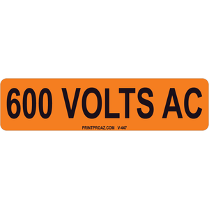 4x1 600 VOLTS AC, Vinyl Decal Solar Labels, V-447