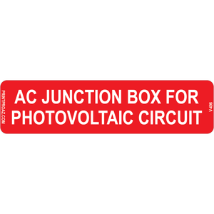 4x1 AC Junction Box for Photovoltaic Circuit, Vinyl Decal Solar Labels, V-496