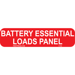 4x1 BATTERY ESSENTIAL LOADS PANEL, Vinyl Decal, V-104