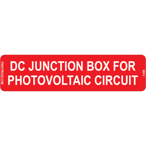 4x1 DC Junction Box for Photovoltaic Circuit, Vinyl Decal Solar Labels, V-495