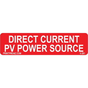 4x1 Direct Current PV Power Source, Vinyl Decal Solar Labels, V-281