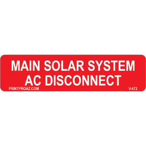 4x1 Main Solar System AC Disconnect, Vinyl Decal Solar Labels, V-472