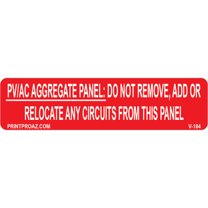 4x1 PV/AC AGGREGATE PANEL, Vinyl Decal, Decal Solar Labels, V-184