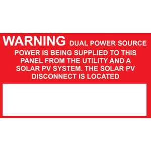 4x2.25 Warning Dual Power Sources, Plastic Solar Labels, PV-239