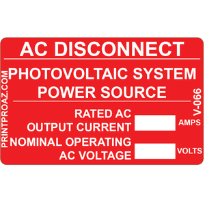 4x2.5, AC Disconnect Photovoltaic System Power Source, Vinyl Decal, V-066