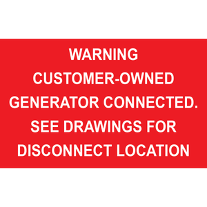 4x2.5 Warning Customer-Owned Generator Connected, Plastic Solar Labels, PV-263