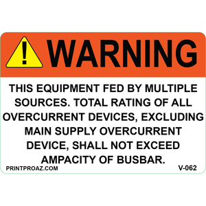 4x2.75, Warning This Equipment Fed By Multiple Sources, Vinyl Decal, V-062