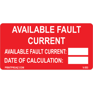4x2 Available Fault Current, Vinyl Decal Solar Labels, V-553