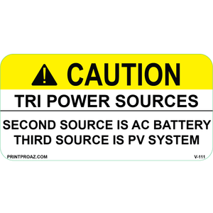 4x2 CAUTION TRI POWER SOURCES, Vinyl Decal, V-111