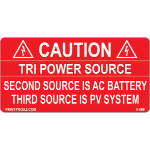 4x2 Caution Tri Power Source, Vinyl Decal Solar Labels, V-499