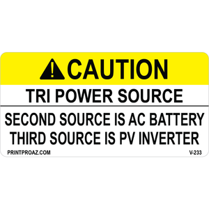 4x2 Caution Tri Power Source, Vinyl Decal, V-233