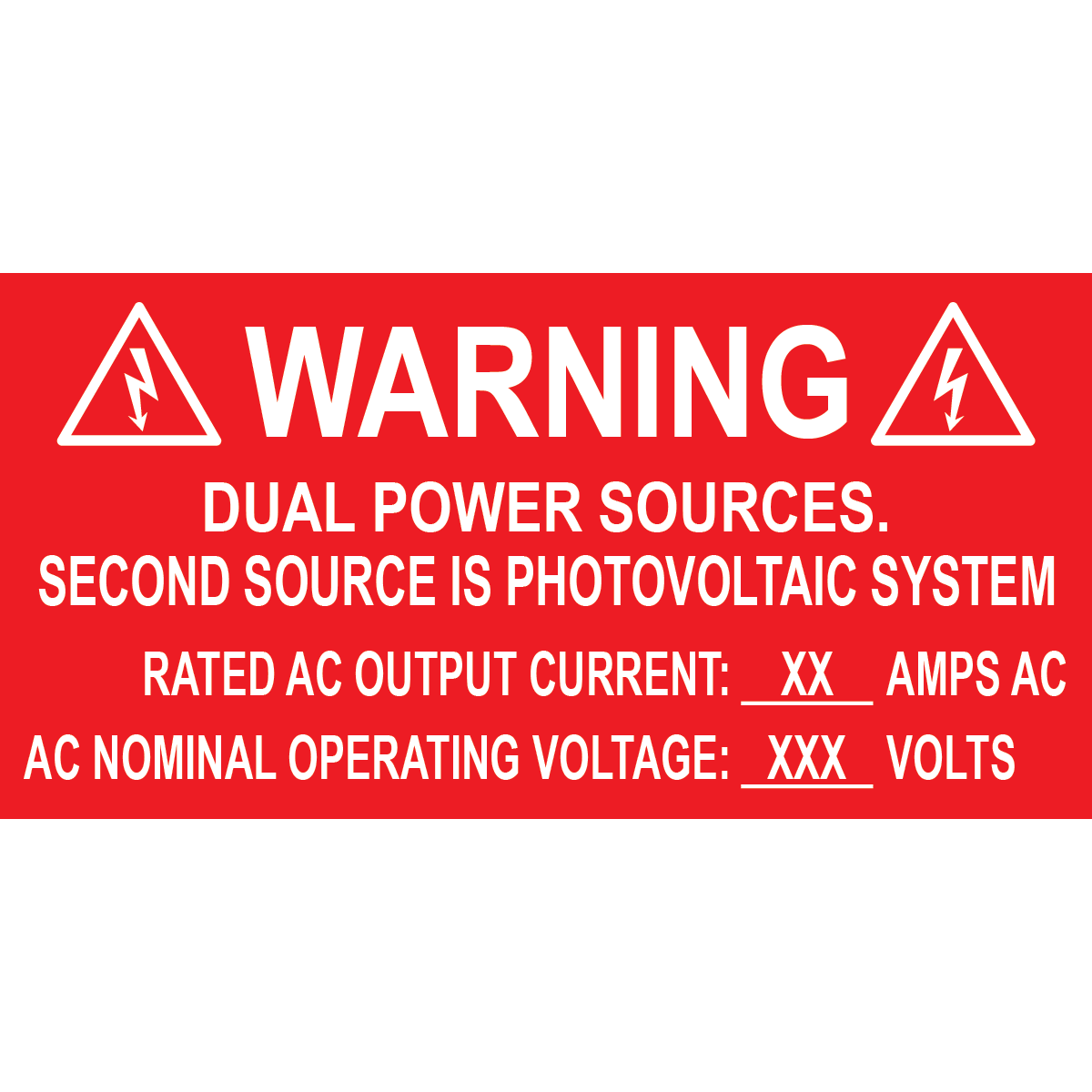 4x2, Custom Warning Dual Power Sources, Plastic Solar Labels, PV-399